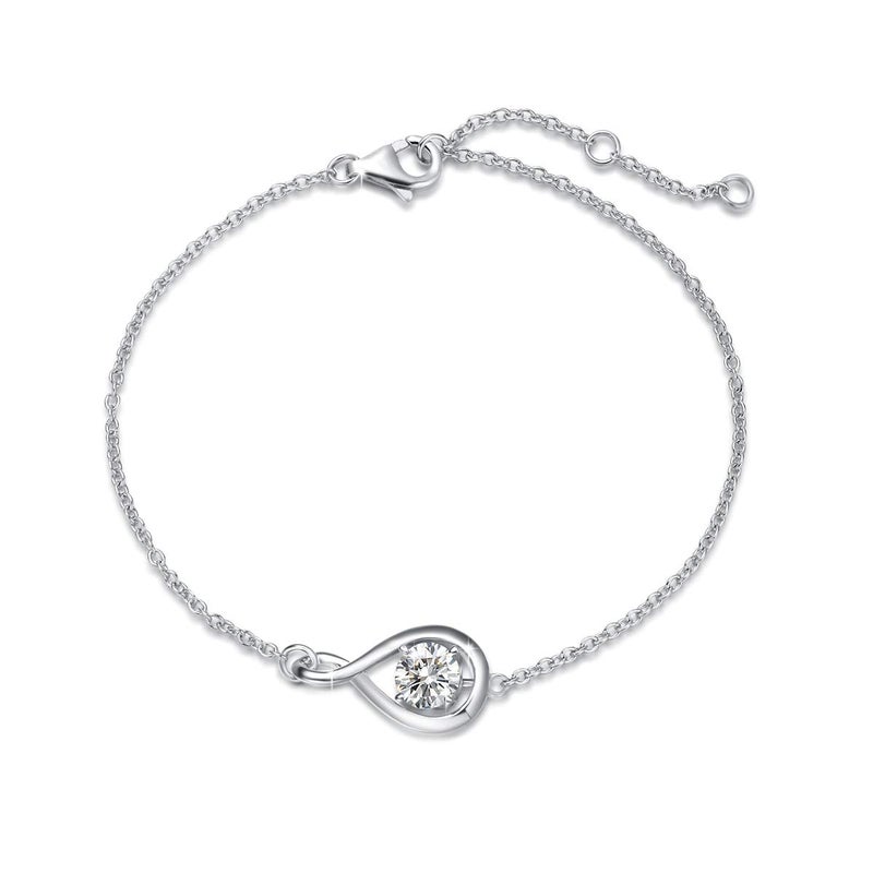FANCIME Sterling Silver Solitaire CZ Cubic Zirconia Simulated Diamond Dainty Infinity Link Bracelet April Birthstone Fine Jewelry Birthday Anniversary Christmas Gifts for Women, Chain 6.7"+1.2" - Image 1